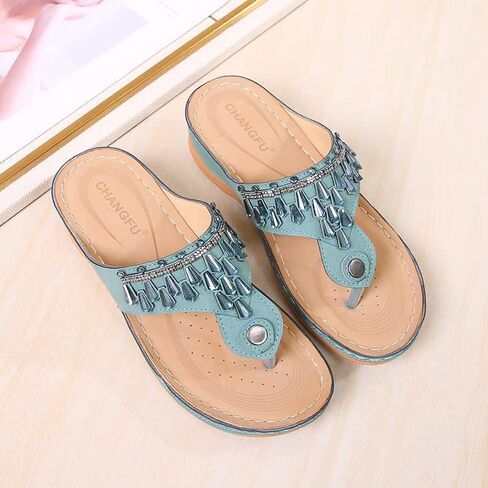 Doix Women Flip Flops Summer Rhinestone Beach Sandals Thong Thong Wedge With Arch Support Plantar Thitciitis Walking Shoes Non Slip Outdoor Slippers ، Black ، US12/EU43 in Kuwait