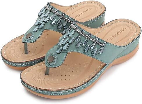 Doix Women Flip Flops Summer Rhinestone Beach Sandals Thong Thong Wedge With Arch Support Plantar Thitciitis Walking Shoes Non Slip Outdoor Slippers ، Black ، US12/EU43 in Kuwait