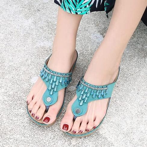 Doix Women Flip Flops Summer Rhinestone Beach Sandals Thong Thong Wedge With Arch Support Plantar Thitciitis Walking Shoes Non Slip Outdoor Slippers ، Black ، US12/EU43 in Kuwait