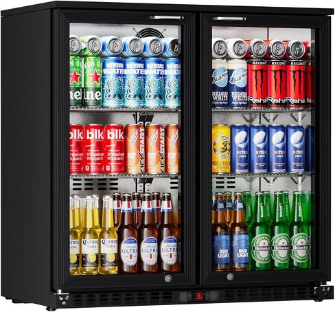 Back Bar Cooler Under Counter Refrigerator Double Door 7.4 Cu.ft for Beer,Soda Drinks,Wine with LED Lighting for Commercial Display Beverage Fridge, ETL Approved 35.45" W 33.08" H in Saudi Arabia