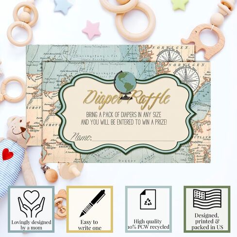 Amanda Creation Gold & Silver Twinkle Little Star Gender Neutral Diaper Raffle Tickets for Baby Showers, 20 2" X 3" Double Sided Inserts, Bring a Pack of Diapers to Win Favors & Prize in Saudi Arabia