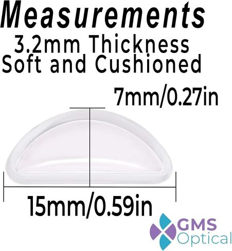 GMS Optical 3.2mm Extra-Thick / 15mm Medium-Length - Silicone Adhesive Halfmoon Air Bag Cushion Anti-Slip Nose Pads for Glasses, Eyeglasses, Sunglasses (5 Pair) (Clear) in Saudi Arabia