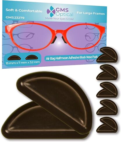 GMS Optical 3.2mm Extra-Thick / 15mm Medium-Length - Silicone Adhesive Halfmoon Air Bag Cushion Anti-Slip Nose Pads for Glasses, Eyeglasses, Sunglasses (5 Pair) (Clear) in Saudi Arabia