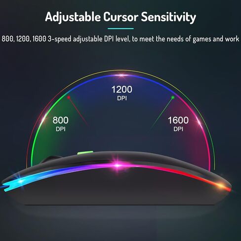 اتصال ماوس بلوتوث لاسلكي بثلاثة أوضاع: BT5.0+USB A+USB C- قابل لإعادة الشحن، مريح، نقرة كتم الصوت، أضواء LED ملونة، 1600 نقطة لكل بوصة، ماوس محمول متوافق مع كمبيوتر Mac ipad Tablet PC PC in Kuwait