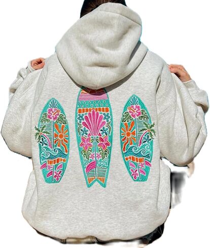Women Y2K Embroidered Hoodie Floral Graphic Oversized Pullover Hoodie Cute Animal Pocket Hooded Sweatshirts in Saudi Arabia