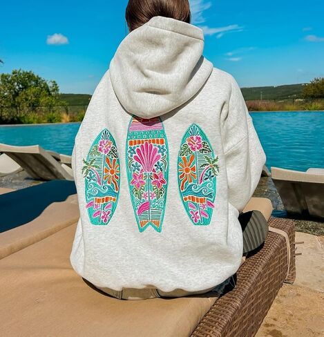 Women Y2K Embroidered Hoodie Floral Graphic Oversized Pullover Hoodie Cute Animal Pocket Hooded Sweatshirts in Saudi Arabia