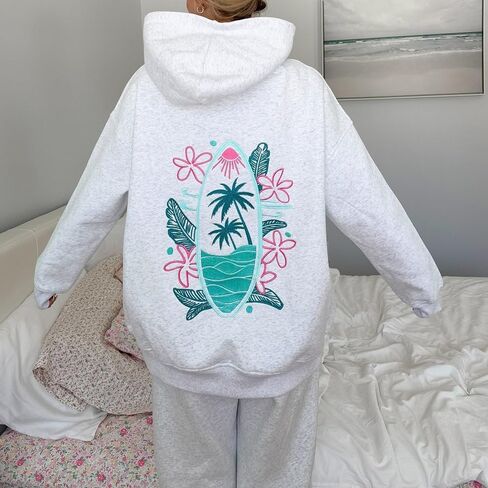 Women Y2K Embroidered Hoodie Floral Graphic Oversized Pullover Hoodie Cute Animal Pocket Hooded Sweatshirts in Saudi Arabia
