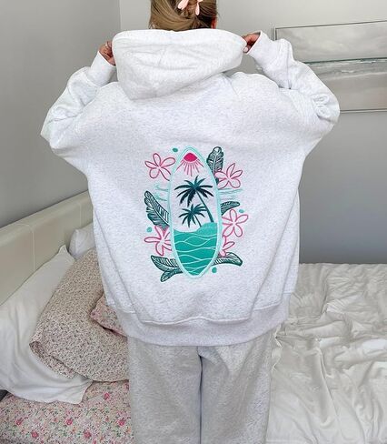 Women Y2K Embroidered Hoodie Floral Graphic Oversized Pullover Hoodie Cute Animal Pocket Hooded Sweatshirts in Saudi Arabia