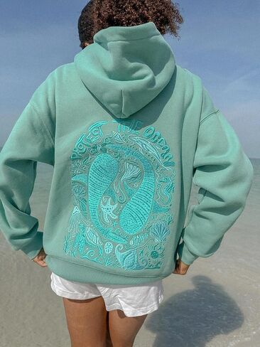 Women Y2K Embroidered Hoodie Floral Graphic Oversized Pullover Hoodie Cute Animal Pocket Hooded Sweatshirts in Saudi Arabia