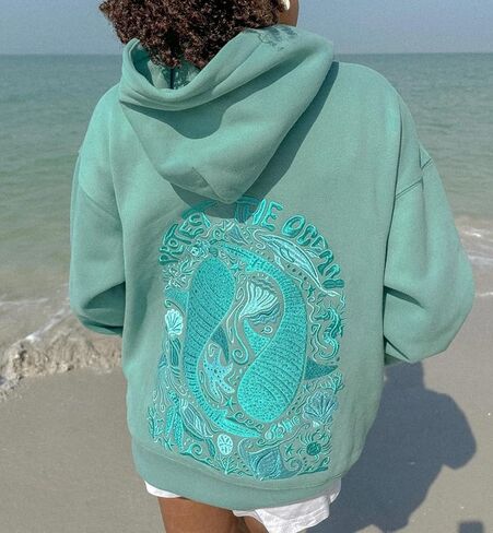 Women Y2K Embroidered Hoodie Floral Graphic Oversized Pullover Hoodie Cute Animal Pocket Hooded Sweatshirts in Saudi Arabia
