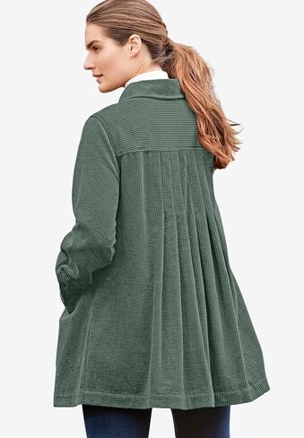 Woman Within Plus Size Pleat-Back Corduroy Jacket Long Oversized Barn Coat in Saudi Arabia