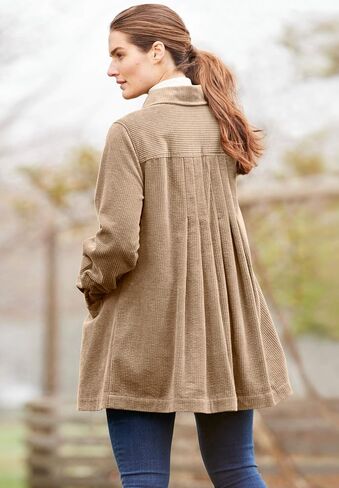 Woman Within Plus Size Pleat-Back Corduroy Jacket Long Oversized Barn Coat in Saudi Arabia