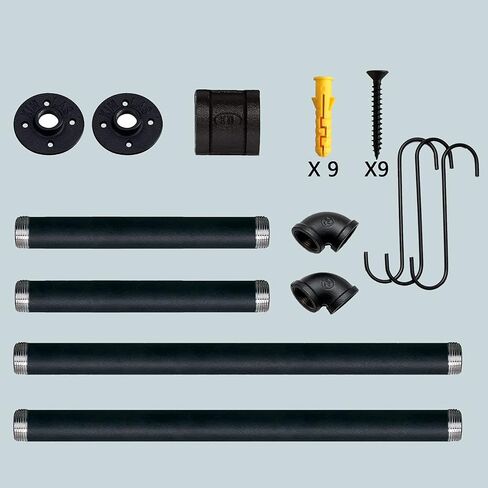 Industrial Pipe Clothes Rack with Top Shelf and 3 Hooks, 41''L Wall Mounted Garment Rack, Heavy Duty Iron Garment Bar, Clothes Hanging Rod Bar, 4 Base Max Load 135Lb Black in Saudi Arabia