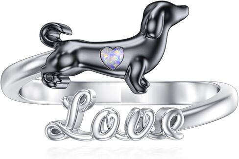 Dachshund Rings for Women 925 Sterling Silver Opal Dachshund Adjustable Rings Animal Dog Jewelry Gifts for Women Dog Lovers in Kuwait