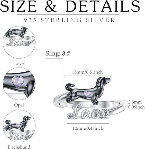 Dachshund Rings for Women 925 Sterling Silver Opal Dachshund Adjustable Rings Animal Dog Jewelry Gifts for Women Dog Lovers in Kuwait