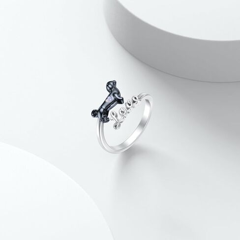Dachshund Rings for Women 925 Sterling Silver Opal Dachshund Adjustable Rings Animal Dog Jewelry Gifts for Women Dog Lovers in Kuwait