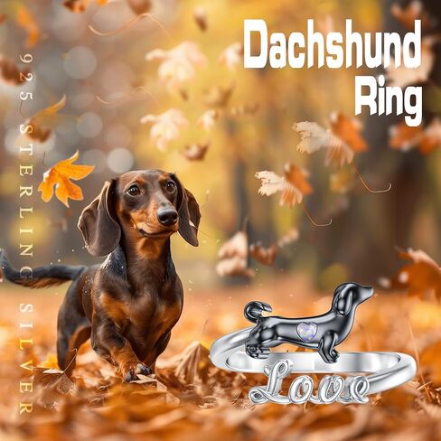 Dachshund Rings for Women 925 Sterling Silver Opal Dachshund Adjustable Rings Animal Dog Jewelry Gifts for Women Dog Lovers in Kuwait