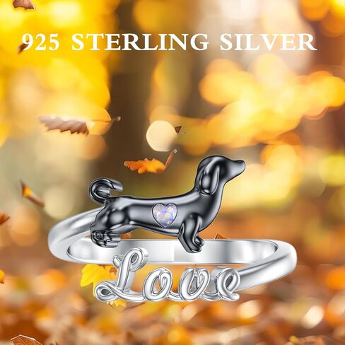 Dachshund Rings for Women 925 Sterling Silver Opal Dachshund Adjustable Rings Animal Dog Jewelry Gifts for Women Dog Lovers in Kuwait