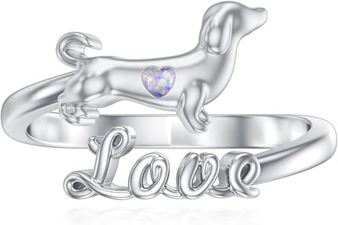 Dachshund Rings for Women 925 Sterling Silver Opal Dachshund Adjustable Rings Animal Dog Jewelry Gifts for Women Dog Lovers in Kuwait