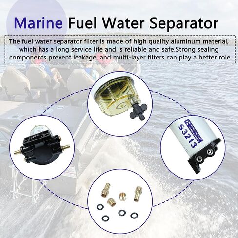 فاصل مياه مرشح الوقود متوافق مع محرك Mercury Marine الخارجي مع 3/8 "Barb X 1/4" NPT يحل محل 35-60494-1 ، S3213 ، 18-7932-1 ، S3213 ، S3214،35-809097 in Saudi Arabia