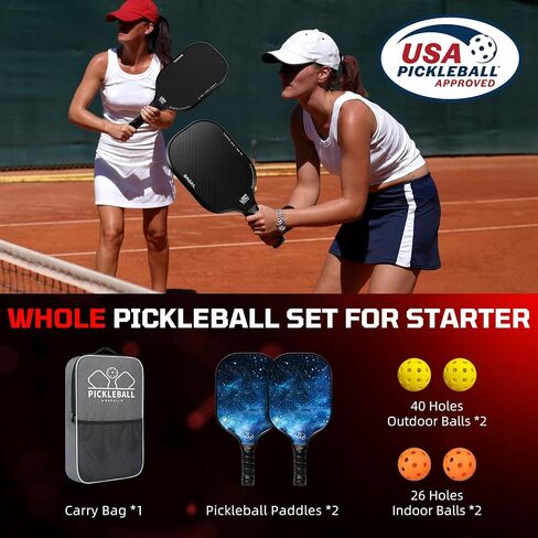 BAGAIL Pickleball Paddles, USAPA Approved Fiberglass Surface Pickleball Set, Lightweight Pickle Ball Rackets with 4 Balls, 1 Bag, Designed in California for Traction and Stability in Saudi Arabia