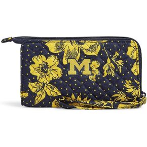Vera Bradley Cotton Collegiate Front Zip Wristlet with RFID Protection (Multiple Teams Available), Navy/Gold Rain Garden in Saudi Arabia