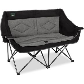 Folding Loveseat Camping Chair Portable Double Duo Full Padded Garden Sofa Chair for 2 Person w/ 2 Cup Holder,Wine Glass Holder,Support 600lbs for Outdoor Travel (Black) in Kuwait