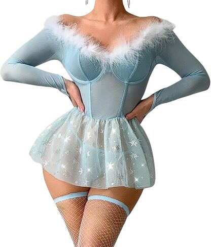 Fantasy Lingerie Set – Icy Goddess Edition with Crop Top and Detachable Skirt, Blue Cosplay Outfit for Women in Saudi Arabia