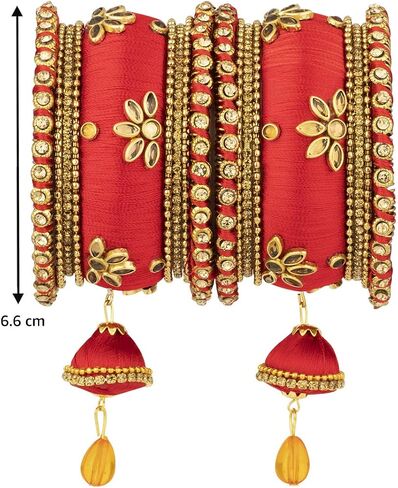 Aheli Royal Design Faux Stone Sudded Silk Thread Bangle Chudha مع Jhumki Tassel Hanging Wedding Weed Wear Gift for Women Blue in Saudi Arabia