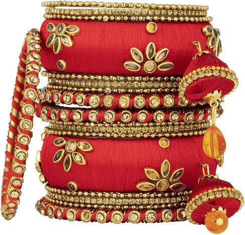 Aheli Royal Design Faux Stone Sudded Silk Thread Bangle Chudha مع Jhumki Tassel Hanging Wedding Weed Wear Gift for Women Blue in Saudi Arabia