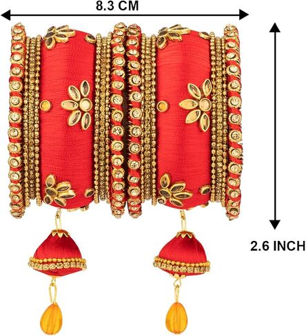 Aheli Royal Design Faux Stone Sudded Silk Thread Bangle Chudha مع Jhumki Tassel Hanging Wedding Weed Wear Gift for Women Blue in Saudi Arabia