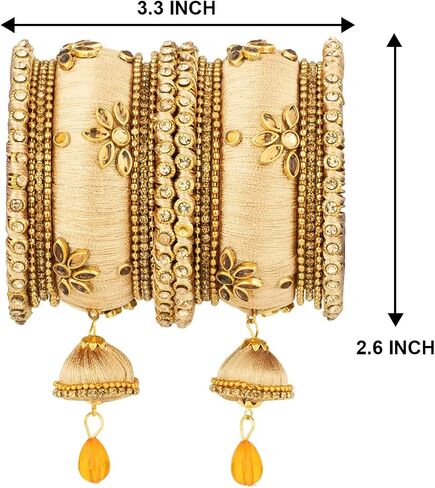 Aheli Royal Design Faux Stone Studded Silk Thread Bangle Chudha Set with Jhumki Tassel Hanging Indian Wedding Wear Fashion Jewelry Gift for Women Blue in Kuwait