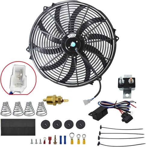 GXYWADY 16 inch Electric Radiator Fan Power 3000 CFM Thermostat Wiring Switch Relay Kit Black in Saudi Arabia