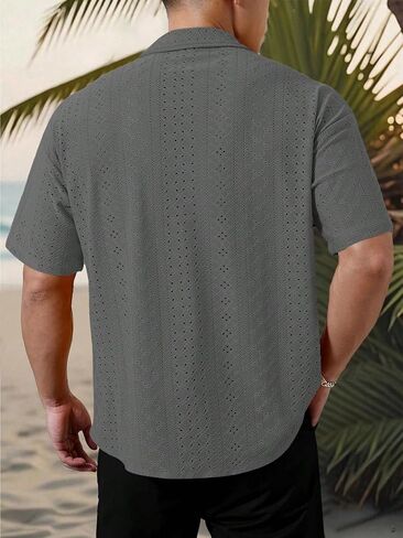 Men's Textured Fabric Tropical Resort Collection Short-Sleeve Shirt Breathable Bohemian Mesh Crochet-Knit Short-Sleeve Polo in Saudi Arabia