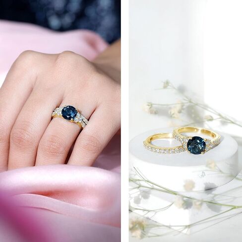 خاتم الخطوبة الحقيقي في لندن بلو توباز مع فرقة زفاف ، جودة AAA ، مجموعة من Topaz Moissanite Bridal Ring 8 مم in Saudi Arabia