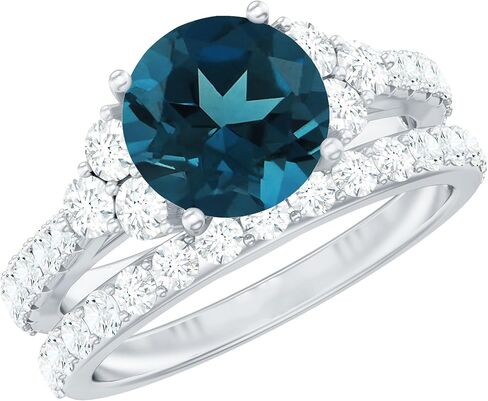 خاتم الخطوبة الحقيقي في لندن بلو توباز مع فرقة زفاف ، جودة AAA ، مجموعة من Topaz Moissanite Bridal Ring 8 مم in Kuwait