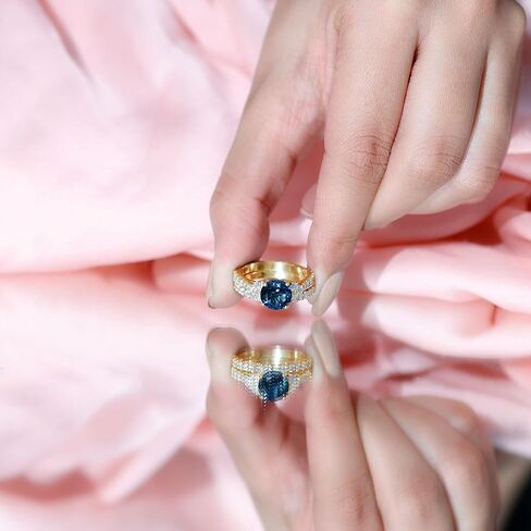 خاتم الخطوبة الحقيقي في لندن بلو توباز مع فرقة زفاف ، جودة AAA ، مجموعة من Topaz Moissanite Bridal Ring 8 مم in Saudi Arabia