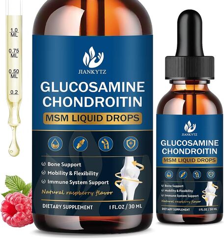 Glucosamine Chondroitin MSM Liquid Drops with Quercetin, Bromelain, Turmeric - Antioxidant, Immune Support, Support Joint Health Supplements for Men & Women, Vegan, Raspberry Flavor (2 Pack, 1 Fl Oz) in Saudi Arabia