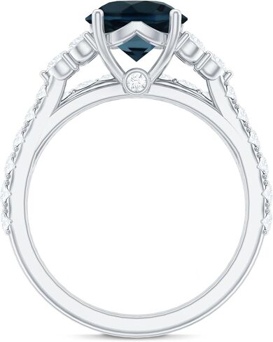خاتم الخطوبة الحقيقي في لندن بلو توباز مع فرقة زفاف ، جودة AAA ، مجموعة من Topaz Moissanite Bridal Ring 8 مم in Kuwait