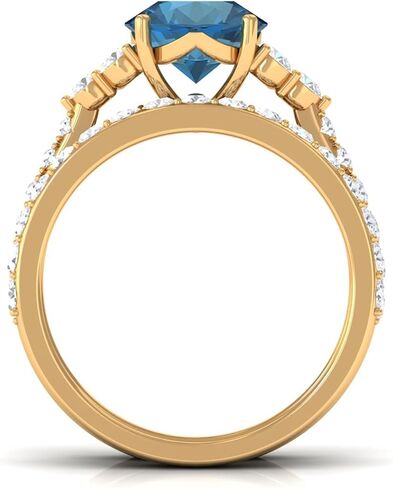 خاتم الخطوبة الحقيقي في لندن بلو توباز مع فرقة زفاف ، جودة AAA ، مجموعة من Topaz Moissanite Bridal Ring 8 مم in Saudi Arabia