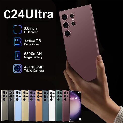 C23 Ultra 5G Unlocked Smartphone,8GB+512GB Fully Unlocked Cell Phone for Android 13 Unlocked Cell Phone 6.8" HD Screen Battery 6800mAh,48MP+108MP Camera/Dual SIM/Fingerprint Lock/Face (Orange) in Saudi Arabia