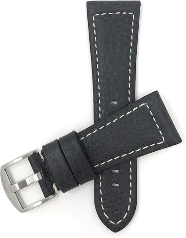 Bandini Mens Leather Watch Band Strap, Buffalo Pattern, Stainless Steel Buckle, 2 Colors (20mm, 22mm, 24mm, 26mm 28mm, 30mm, 32mm) in Saudi Arabia