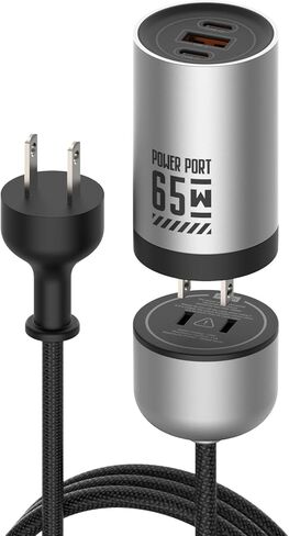 65W GAN CHARGER FAST WALL CHARGER مع 2 منافذ USB-C & 1 USB-A ، محول امتداد النايلون بطول 5 أقدام-شحن عالي السرعة لأجهزة iPhone و iPad و MacBook و Samsung Galaxy والمزيد من الأجهزة (Black & Green) in Kuwait