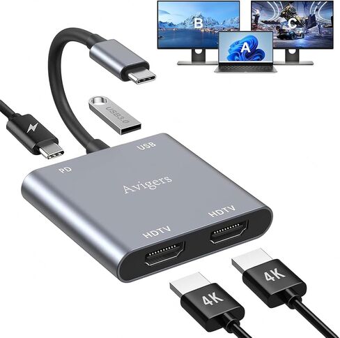 USB C إلى محول HDMI المزدوج ، (4 في 1) محول USB C Hub Multiport مع 2 HDMI ، 100W PD ، USB 3.0 ، Dual Monitor Adapter دعم الكمبيوتر المحمول USB C إلى HDMI تقسيم العرض لجهاز USB C in Kuwait