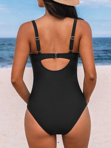 CUPSHE Women's One Piece Swimsuit Bathing Suit V Neck Back Hook Cutout Adjustable Straps Ruched Mesh in Saudi Arabia