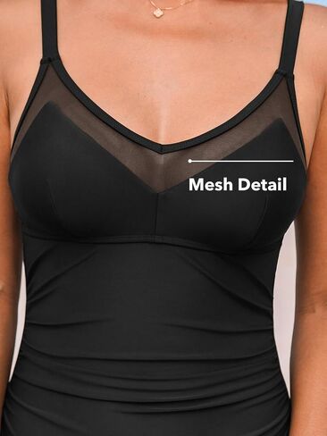 CUPSHE Women's One Piece Swimsuit Bathing Suit V Neck Back Hook Cutout Adjustable Straps Ruched Mesh in Saudi Arabia