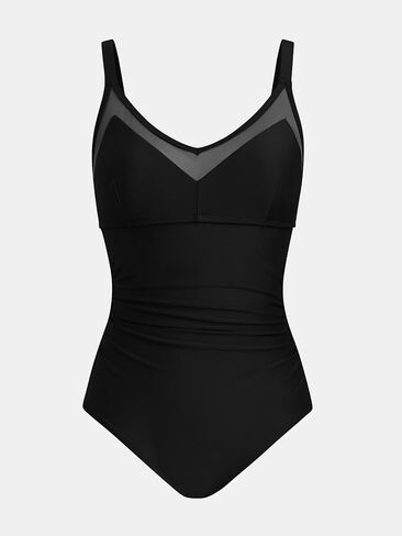 CUPSHE Women's One Piece Swimsuit Bathing Suit V Neck Back Hook Cutout Adjustable Straps Ruched Mesh in Saudi Arabia