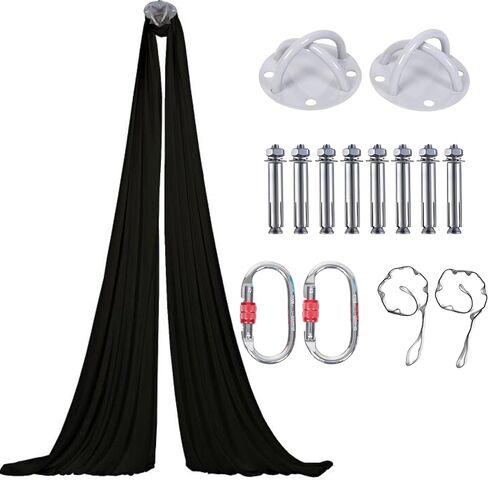 Aerial Silks Kit - 2 Daisy Chains, 2 Stainless Steel Carabiners, 8 Expansion Screws For Concrete Structure, 2 Ceiling Brackets For Aerial Arts & Fitness With Guide, Soft Silk For Smooth Movement in Saudi Arabia
