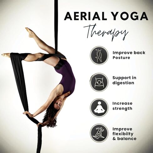 Aerial Silks Kit - 2 Daisy Chains, 2 Stainless Steel Carabiners, 8 Expansion Screws For Concrete Structure, 2 Ceiling Brackets For Aerial Arts & Fitness With Guide, Soft Silk For Smooth Movement in Saudi Arabia