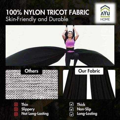 Aerial Silks Kit - 2 Daisy Chains, 2 Stainless Steel Carabiners, 8 Expansion Screws For Concrete Structure, 2 Ceiling Brackets For Aerial Arts & Fitness With Guide, Soft Silk For Smooth Movement in Saudi Arabia